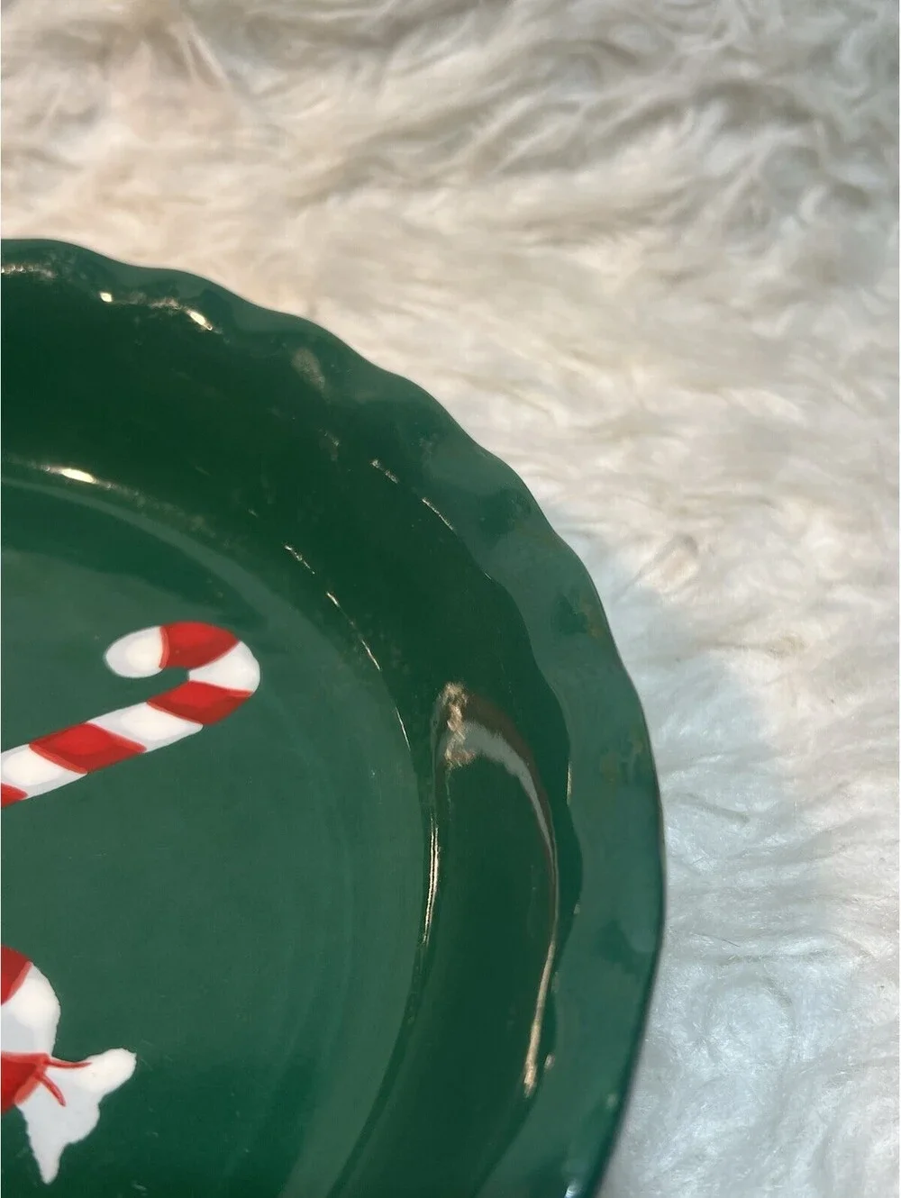 Christmas Candy Cane Ceramic Green Pie Dish